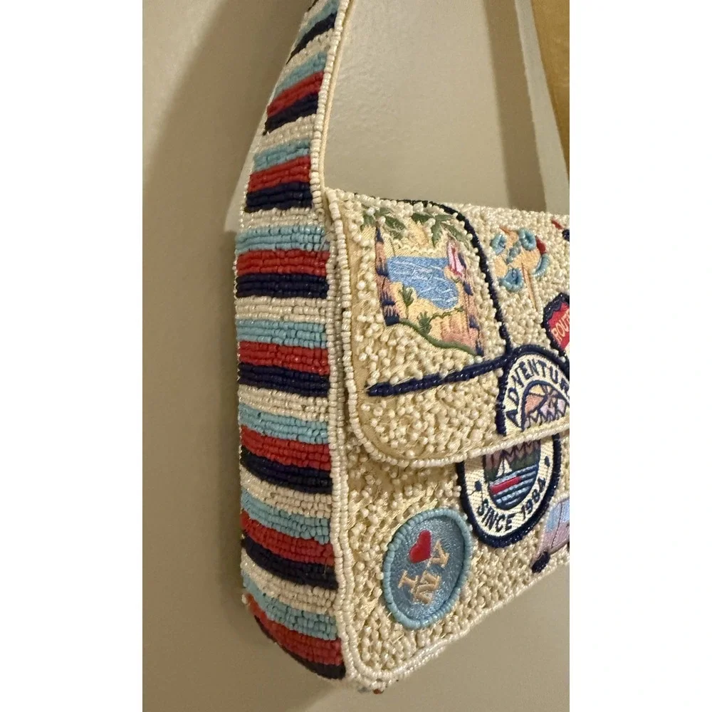 Hand Made in India Beaded Travel Adventure NEW YORK ROUTE 66 Shoulder Bag
